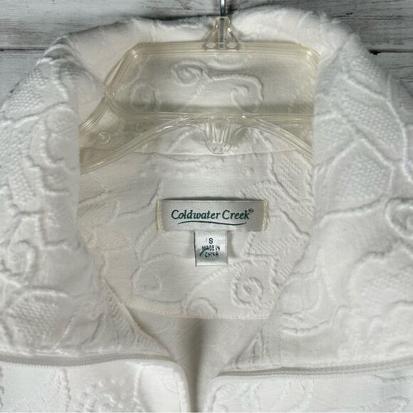 Coldwater Creek Jacquard Zip Front 3/4 Sleeves Active Travel White Jacket S - Picture 3 of 8